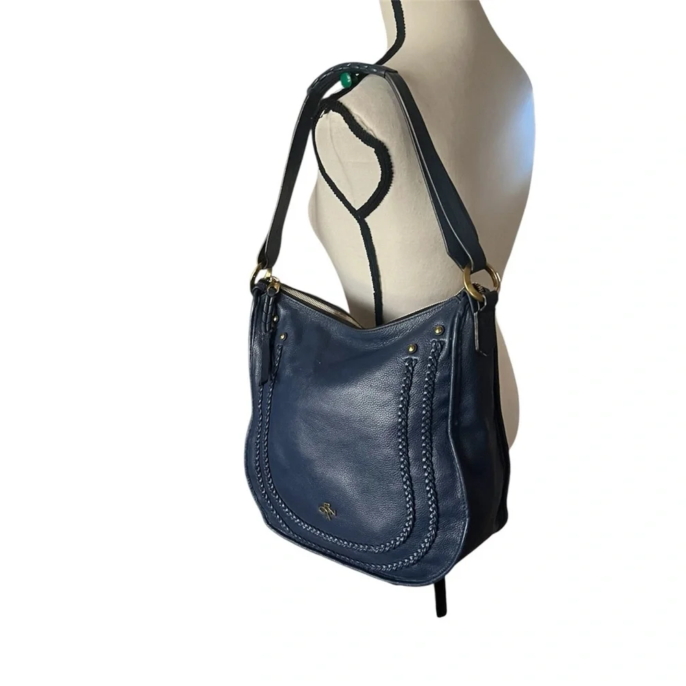 orYANY Madelyn Hobo Pebbled Leather Braided Trim Handbag.